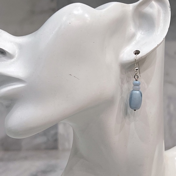 Sterling Silver Blue Opal Bead Necklace and Dangle Earrings Ensemble - Picture 9 of 16
